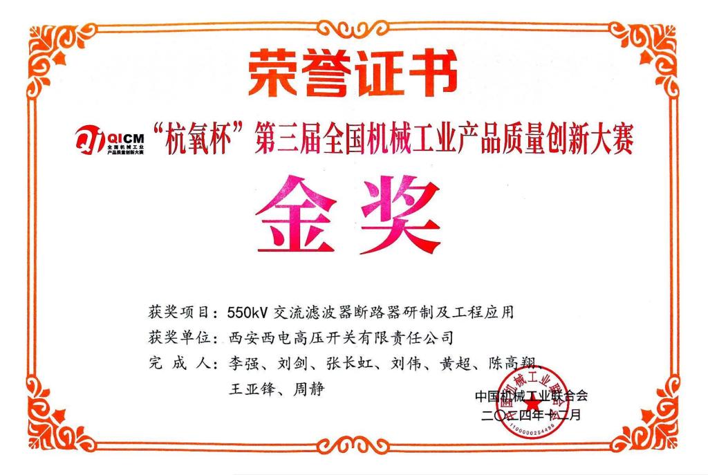 声誉时刻 | yl6776永利集团有限获第三届天下机械工业产品质量立异大赛金奖-yl6776永利集团